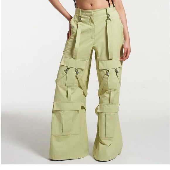 The Ragged Priest Exo Cargo Pant Super Wide Leg Lime 12 NWT IN PACKAGING - Picture 1 of 8